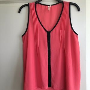 Coral sleeveless pleated top